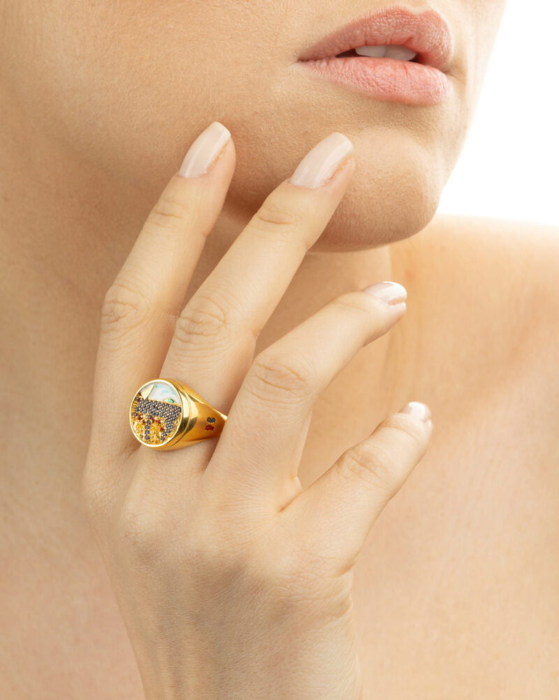 Ring Feige Segel Lapilli Rund Vergoldet