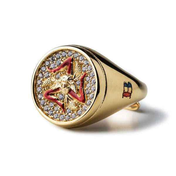 Round Trinacria Lapilli Gold Ring